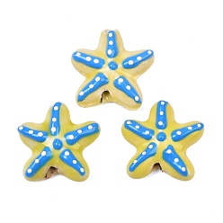 Dodger Blue Handmade Porcelain Beads, Hand Painted, Famille Rose Porcelain, Starfish with Polka Dot, Dodger Blue, 17.5x17.5x6mm, Hole: 1.8mm