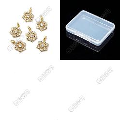 Real 18K Gold Plated 12Pcs Brass Micro Pave Cubic Zirconia Pendants, Snowflake Charms, Cadmium Free & Lead Free, Rack Plating, Long-Lasting Plated, with Jump Ring, Real 18K Gold Plated, 14x10.5x2.5mm, Hole: 1.8mm