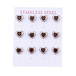 Красный 304 Серьги из нержавеющей стали, с микро проложить кубического циркония, цвет нержавеющей стали, красные, 10x9 мм