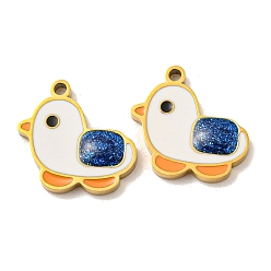 Golden 316 Surgical Stainless Steel Charms, with Enamel, Duck Charm, Whitesmoke, Golden, 14x15x2mm, Hole: 1.5mm