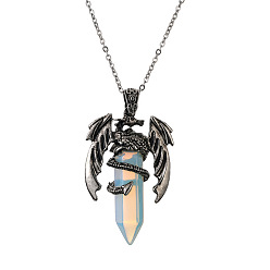 CN000507 protein stainless steel chain Медный кулон в форме дракона с натуральным хрустальным камнем на колье из нержавеющей стали