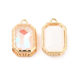 Crystal AB K9 Glass Pendants, with Light Gold Brass Finding, Rectangle Charms, Crystal AB, 19x12x5mm, Hole: 1.8mm