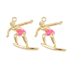 Pink Сплав эмали горный хрусталь подвески, стойки покрытие, очарование серфера, без кадмия, без никеля и без свинца, золотые, розовые, 23.5x26x6 мм, отверстие : 1.8 мм