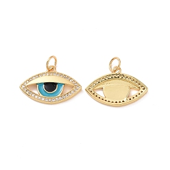 Real 18K Gold Plated Eye Brass Micro Pave Clear Cubic Zirconia Charms, with Jump Rings and Enamel, Cadmium Free & Nickel Free & Lead Free, Real 18K Gold Plated, 13x19.5x2.5mm, Hole: 3.4mm