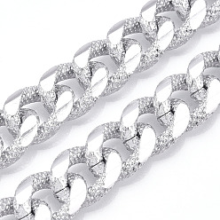 Silver Aluminum Faceted Curb Chains, Diamond Cut Cuban Link Chains, Unwelded, Silver, 17x13x5mm