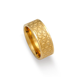 Golden Flower Pattern Stainless Steel Wide Band Rings for Women Men, Golden, US Size 7(17.3mm)