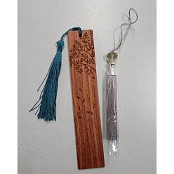 Saddle Brown Olycraft DIY Wood Bookmarks, with Tassel Pendant Decoration and Polyester Tassel Big Pendant Decorations, Saddle Brown, 127mm
