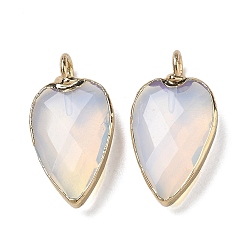 Opalite Opalite Pendants, with Golden Plated Brass Edge Loops, Faceted, Heart Charms, 23~23.5x12~12.5x5.5mm, Hole: 3mm