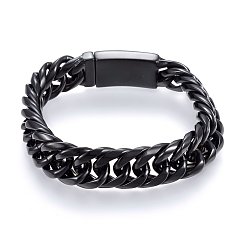 Gunmetal 304 Stainless Steel Curb Chains Bracelets, with Box Clasps, Smooth Surface, Gunmetal, 9-1/2 inch(24cm), 16x7mm
