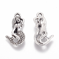 Antique Silver Alloy Pendants, Cadmium Free and Lead Free, Mermaid, Antique Silver, 23x12x3mm, Hole: 2mm