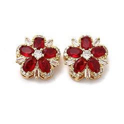 Красный Многожильные звенья из латуни с паве из кубического циркония, цветок, реальный 18 k позолоченный, красные, 16x9 мм, отверстие : 1.8 мм