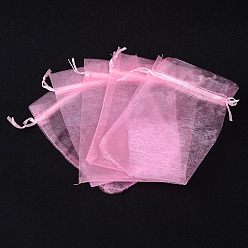 Pink Sacs-cadeaux en organza avec cordon de serrage, pochettes à bijoux, fête de mariage sacs-cadeaux de faveur de noël, rose, 16x11 cm