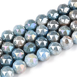 Стально-синий Антикоррозийные гальванические стеклянные бусины, имитация драгоценных камней, круглые, с покрытием AB цвета, граненые, два тона, стальной синий, 9.5~10.2 мм, отверстие : 1.2 мм, около 55~57 шт / нитка, 14.17~14.96'' (36~38 см)
