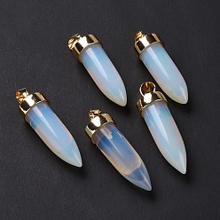 Opalite Opalite Pointed Pendants, Cone Charms, with Golden Tone Alloy and Iron Findings, 42.5~46x14~15mm, Hole: 8x6mm