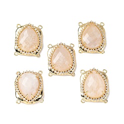 Лунный Камень Латунные многорядные звенья с микропаве из кубического циркония и натуральным лунным камнем, слеза, граненые, стойки покрытие, 22.5~23x18x7 мм, отверстие : 1.4 мм