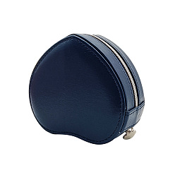 Prussian Blue Heart PU Imitation Leather Jewelry Storage Zipper Boxes, Jewelry Organizer Travel Case, for Necklace, Ring Earring Holder, Prussian Blue, 10x10x5cm