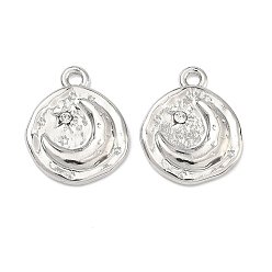 Платина Подвески из сплава и страза, плоский круглый с подвесками в виде лунных звезд, стойки покрытие, без кадмия, без никеля и без свинца, платина, 18.5x15x2.5 мм, отверстие : 1.8 мм