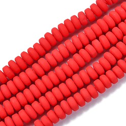 Red Handmade Polymer Clay Beads Strands, for DIY Jewelry Crafts Supplies, Flat Round, Red, 6~7x3mm, Hole: 1.5mm, about 113~116pcs/strand, 15.55 inch~16.14 inch(39.5~41cm)