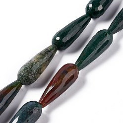 Indian Agate Natural Indian Agate Beads Strands, Faceted, Teardrop, 28~30x9.5~10.5mm, Hole: 1.2mm, about 13pcs/strand, 14.65''~15.39''(37.2~39.1cm)