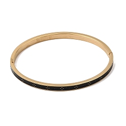 Black 304 Stainless Steel Enamel Hinged Cuff Bangles for Women, Ion Plating(IP), Real 18K Gold Plated, Black, Inner Diameter: 1.97x2.36 inch(5x6cm)