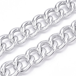 Silver Aluminum Curb Chains, Unwelded, Silver, 23.5x18.5x4.5mm