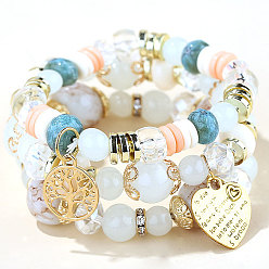 4# Chic Multi-layered Metal Heart, Tree of Life & Candy Bead Bracelet for Women