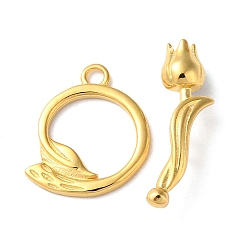 Real 18K Gold Plated 925 Sterling Silver Toggle Clasps, Long-Lasting Plated, Flower with 925 Stamp, Real 18K Gold Plated, Ring: 14x12x1mm, Hole: 1.5mm, Flower: 17.5x4.5x5.5mm, Hole: 1.4mm