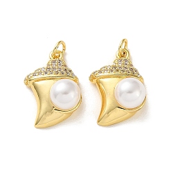 Настоящее золото 18K Латунные микропаве прозрачные кубические циркониевые подвески, с абс пластмассовыми жемчужными бисером, без кадмия и без свинца, долговечный, стойки покрытие, самородки прелести, реальный 18 k позолоченный, 22x14x9.5 мм, отверстие : 3 мм
