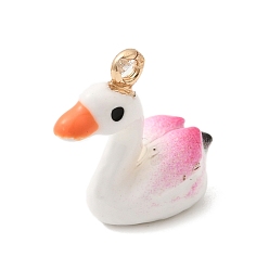 Светло-Вишневый Подвески из эмали и сплава, лебедь прелести, долговечный, золотые, светло-вишневый, 16x13x8 мм, отверстие : 1.5 мм
