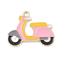 Pink Alloy Enamel Pendants, Motorbike Charms, Light Gold, Pink, 20x25x1mm, Hole: 1.9mm