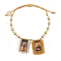 Разноцветный Регулируемые браслеты на шнурке с подвесками в виде Иисуса и Девы Марии, плетеные браслеты из стеклянных бус, красочный, 11.02 дюйм (28 см)