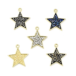 Mixed Color Rhinestone Pendants, with Light Gold Plated Brass Findings, Star, Cadmium Free & Lead Free, Mixed Color, 23.5x21.5x3mm, Hole: 1.8mm
