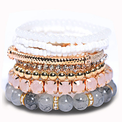 white Bohemian Glass Bead Bracelet - Creative Jewelry, Multi-layered, Trendy Hand Accessory.