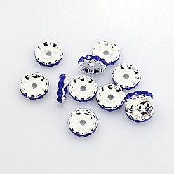 Сапфир Латунь марки А горный хрусталь Spacer бисер, волнистый край, рондель, без никеля , серебряные, сапфир, 12x4 мм, отверстие : 2.5 мм