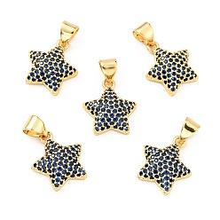 Темно-Синий Латунные микро проложить кубического циркония подвески, реальный 18 k позолоченный, долговечный, без свинца, без кадмии и без никеля, звезда, темно-синий, 15x13x4 мм, отверстие : 4x3 мм