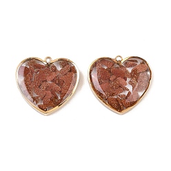 Сиена 304 подвески из нержавеющей стали, сердце с эпоксидной смолой и синтетическим авантюрином, вакуумное покрытие pvd, реальный 18 k позолоченный, цвет охры, 19x20x4~4.5 мм, отверстие : 1.5 мм