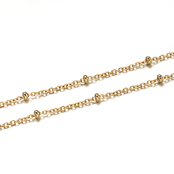 Golden 304 Stainless Steel Satellite Chains, Cable Chains, with Rondelle Beads, Unwelded, Golden, 1mm, Beads: 2x1mm