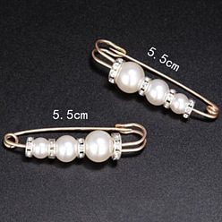 White Imitation Pearl Safety Pin Brooches, Alloy Rhinestone Waist Pants Extender for Women, Golden, White, 55mm