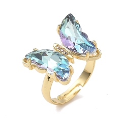 Темно-Голубой Регулируемые латунные пальцевые кольца, с четким кубического циркония, бабочка, золотые, глубокое синее небо, Размер 7, внутренний диаметр: 17 мм