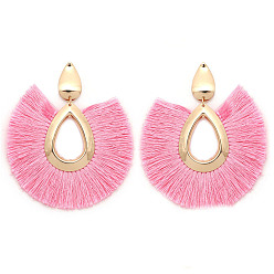 Pearl Pink Alloy Teardrop Stud Earrings, Bohemia Style Horseshoe Tassel Dangle Earrings for Women, Pearl Pink, 80x68mm