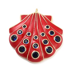 Красный Стойка металлическая латунная микропрофилированная кубическая циркония подвески, с эмалью, долговечный, без свинца и без кадмия, реальный 18 k позолоченный, формы раковины, красные, 36.5x34.5x8 мм, отверстие : 2 мм