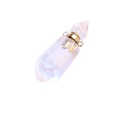 Quartz Crystal Natural Quartz Crystal Perfume Bottle Pendants, Golden, Faceted Bottle Charms, 41x15mm