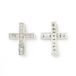 Crystal Alloy Rhinestone Beads, Grade A, Cross, Silver Color Plated, Crystal, 25x20x6mm, Hole: 1.5mm