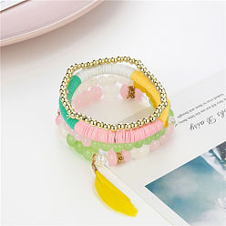Yellow B0034-11 Bohemian Bracelet Set with Colorful Crystal Beads, Feather and Ethnic Style Jewelry