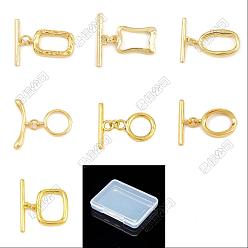 Real 18K Gold Plated 7Sets Brass Toggle Clasps, Cadmium Free & Lead Free, Long-Lasting Plated, Mixed Shape, Real 18K Gold Plated, 3.5~20.5x14~22x1.5~3.5mm, Hole: 1~2.5mm, 1set/style