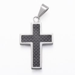 Stainless Steel Color 304 Stainless Steel Pendants, with Fiber and Enamel, Cross, Stainless Steel Color, 37x23x3mm, Hole: 10x5mm