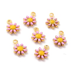 Pink Латунь эмаль прелести, с золотым покрытием, без кадмия и без свинца, подсолнечник, розовые, 10x7x2 мм, отверстие : 1.2 мм