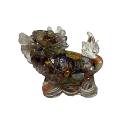 Mixed Stone Resin Dragon Display Decoration, with Natural Gemstone Chips Inside for Home Office Desk Decoration, 60x30x40mm