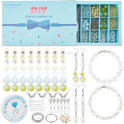 Creamy White SUNNYCLUE 865Pieces DIY Glass Jewelry Kits, Including Round Beads, Gemstone Chip Beads, Alloy Lobster Claw Clasps, Brass Earring Hooks & Bead Tips & Crimp Beads, Creamy White, Creamy White, 4mm, Hole: 1.1mm