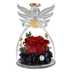 TS02 (round face old style) red flower Angel Preserved Flower Rose Glass Cover Christmas Valentine's Day Rose Decoration